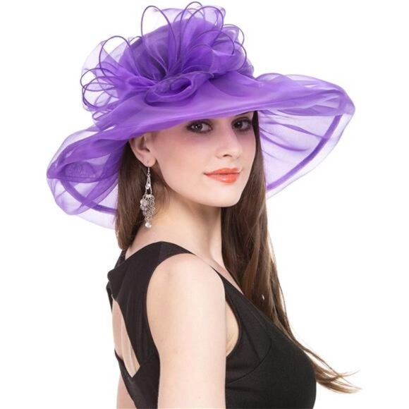 Women's Organza Church Kentucky Hat 21-purple Bownkot